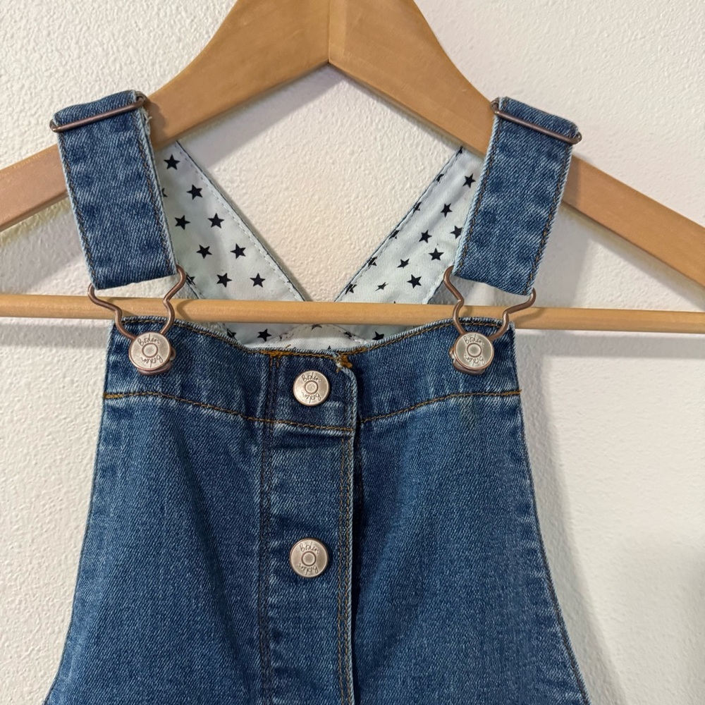 Mini Boden Button Through Dungaree Dress Blue Stretch Denim Overall Western 7-8Y - Picture 4 of 9